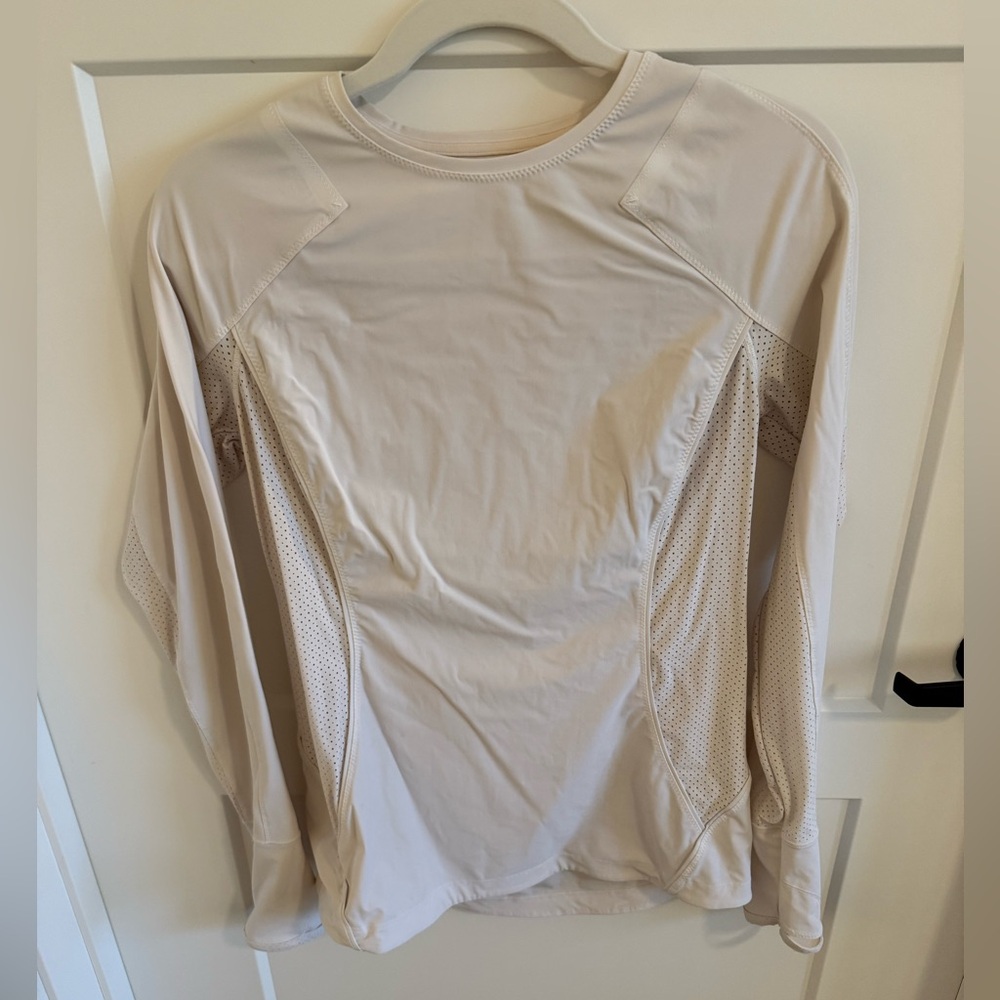 Athleta Long Sleeve Performance Top Beige Mesh Panel Athletic Shirt Size M